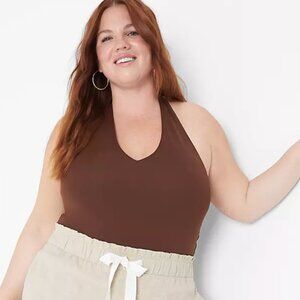 NWT Lane Bryant Fitted Double Layer Halter Bodysuit in Potting Soil Brown 22/24